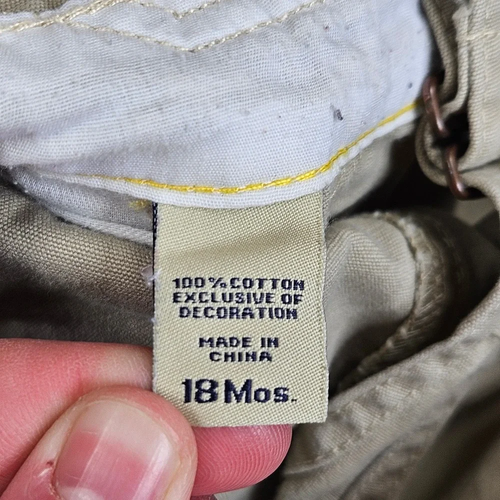 OshKosh B'gosh Vestbak Canvas Shortalls Overalls Kids 18 Khaki Vintage Style